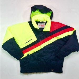 80s Vintage Neon Color Block Puffy Ski Jacket L